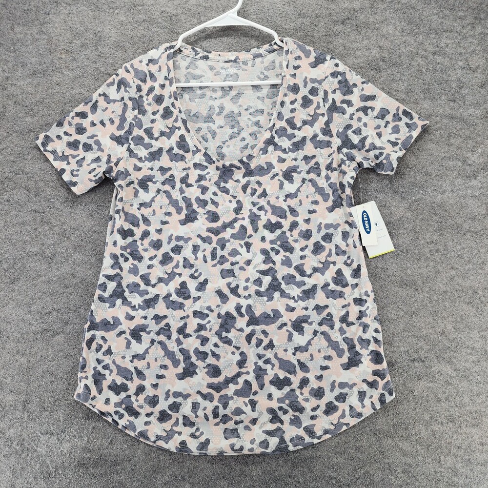 Old Navy Shirt Womens Medium Go Dry Short Sleeve Gray Animal Print